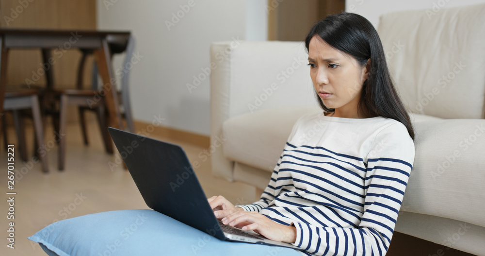 Woman feel trouble on using computer at home Woman feel trouble on using computer at home