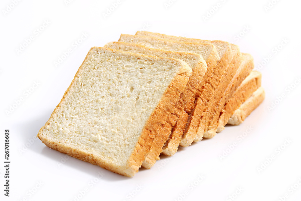 Slices of bread isolated on white background