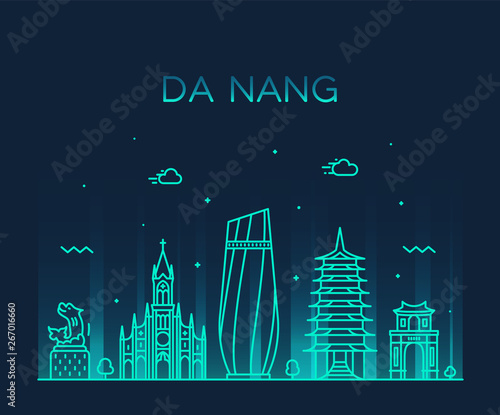 Da Nang skyline Vietnam trendy vector linear style