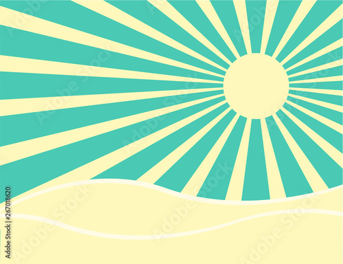 Sun rays with green and yellow over the sea