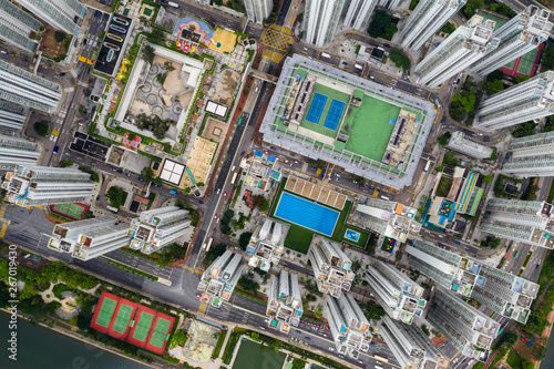 Aerial view of Hong Kong urban city