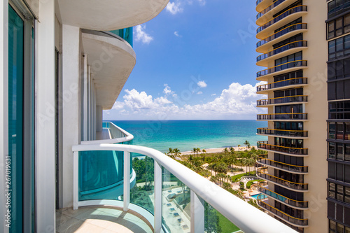 Condo balcony with view of the ocean