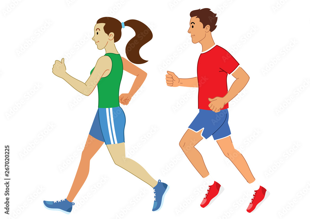 man and women running set man and women running set