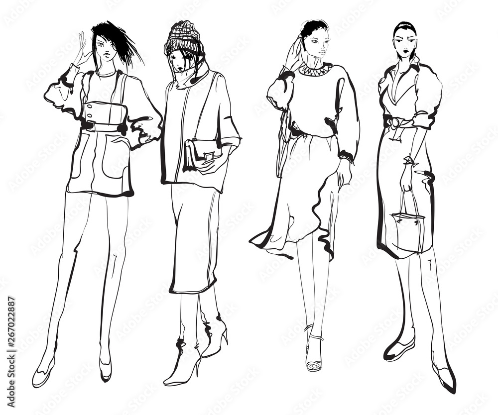 Stylish fashion models. Pretty young girls. Fashion womans Sketch Stylish fashion models. Pretty young girls. Fashion womans Sketch
