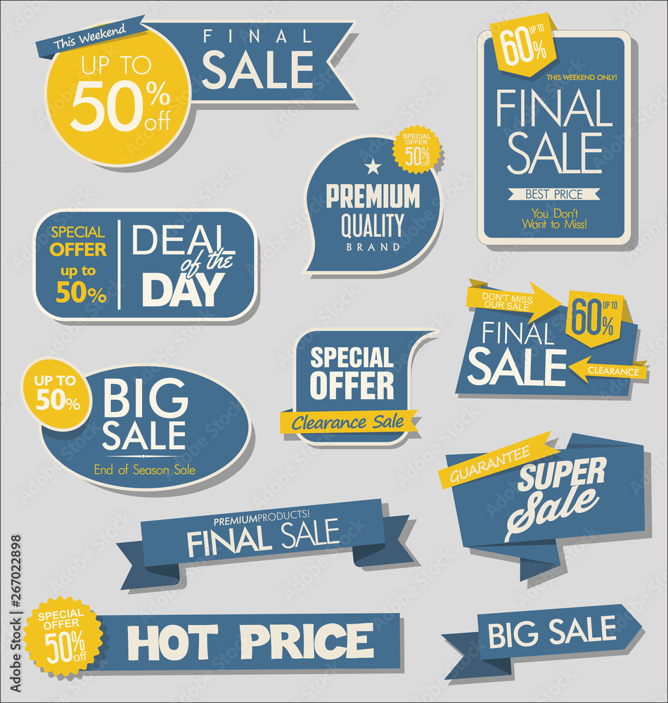 Sale banner templates design and special offer tags collection