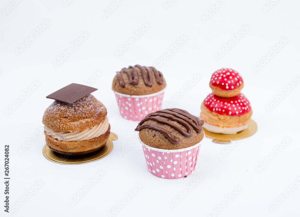 Different cakes white background