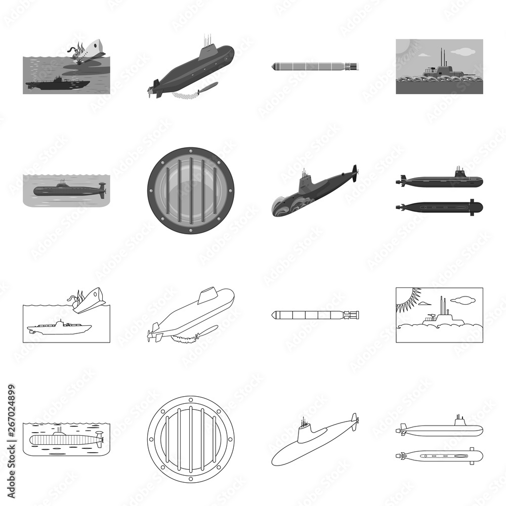 Vector illustration of war  and ship symbol. Set of war  and fleet stock symbol for web.