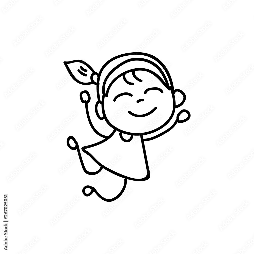 Cartoon character happy girl people happiness hand drawing illustration Cartoon character happy girl people happiness hand drawing illustration