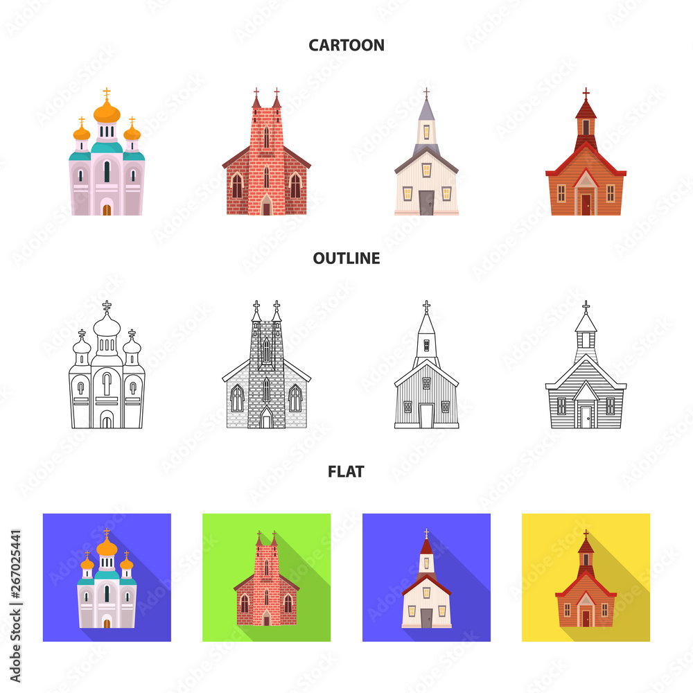 Vector illustration of cult and temple icon. Set of cult and parish stock vector illustration.