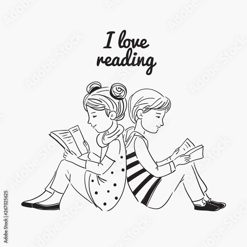 Cute boy and girl reading books 