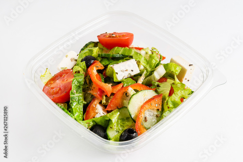 greek salad in the plastic box