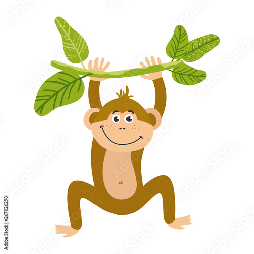 Vector cute African animal. Monkey. Funny character for kids.