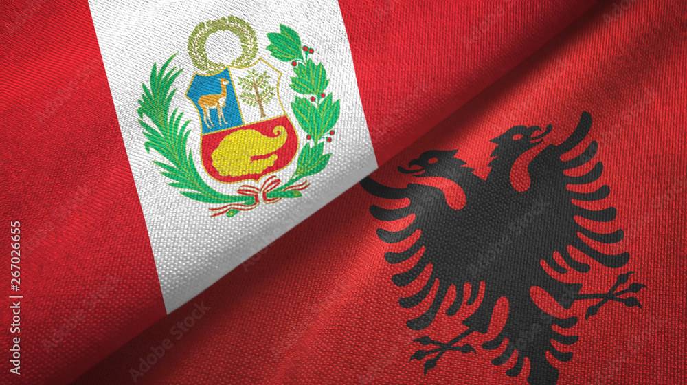 Peru and Albania two flags textile cloth, fabric texture Peru and Albania two flags textile cloth, fabric texture