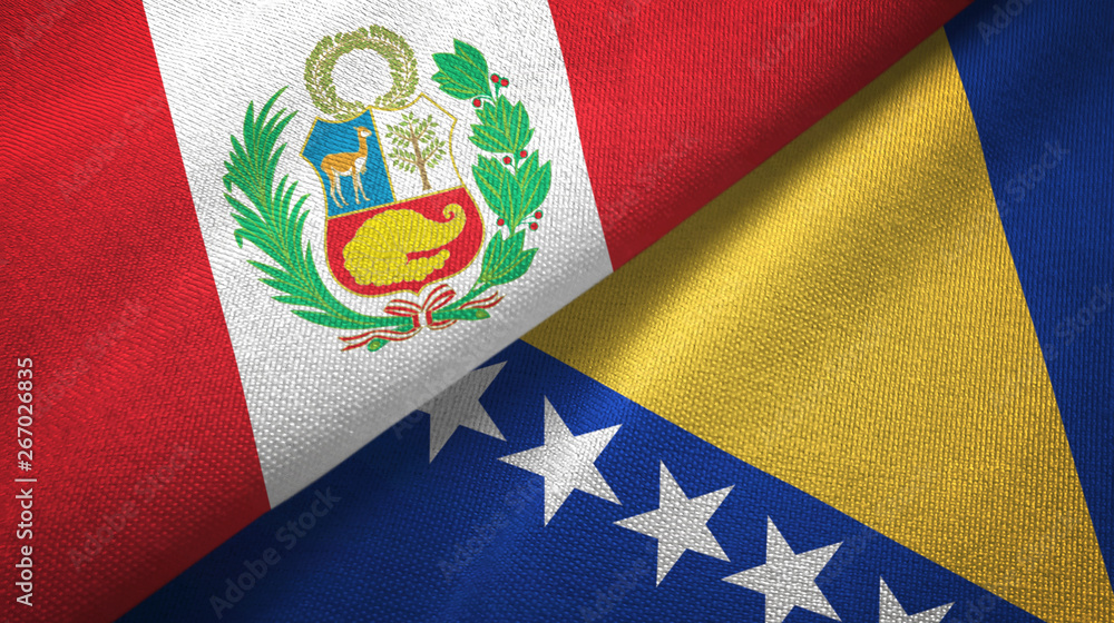 Peru and Bosnia and Herzegovina two flags textile cloth, fabric texture Peru and Bosnia and Herzegovina two flags textile cloth, fabric texture
