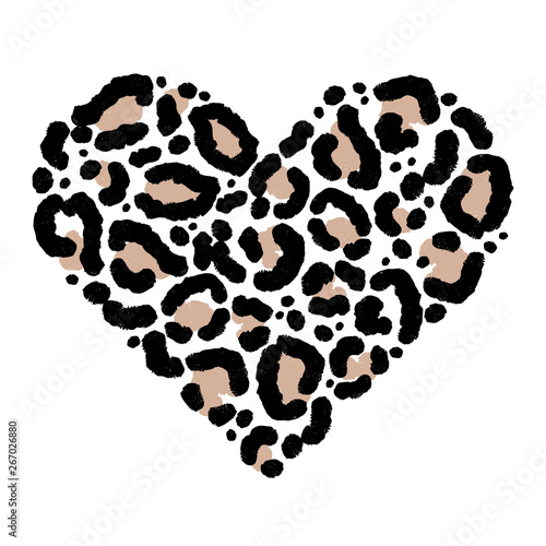 Leopard skin in shape of heart. Trendy animal print. Fashion vector illustration.