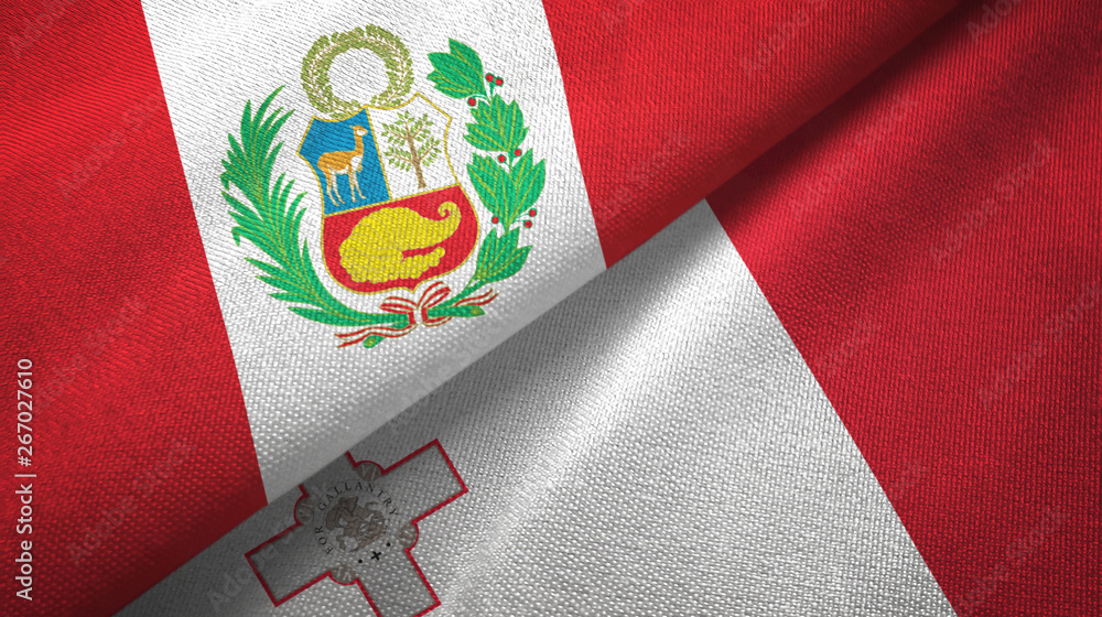 Peru and Malta two flags textile cloth, fabric texture Peru and Malta two flags textile cloth, fabric texture