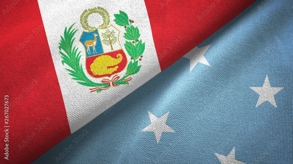 Peru and Micronesia two flags textile cloth, fabric texture Peru and Micronesia two flags textile cloth, fabric texture