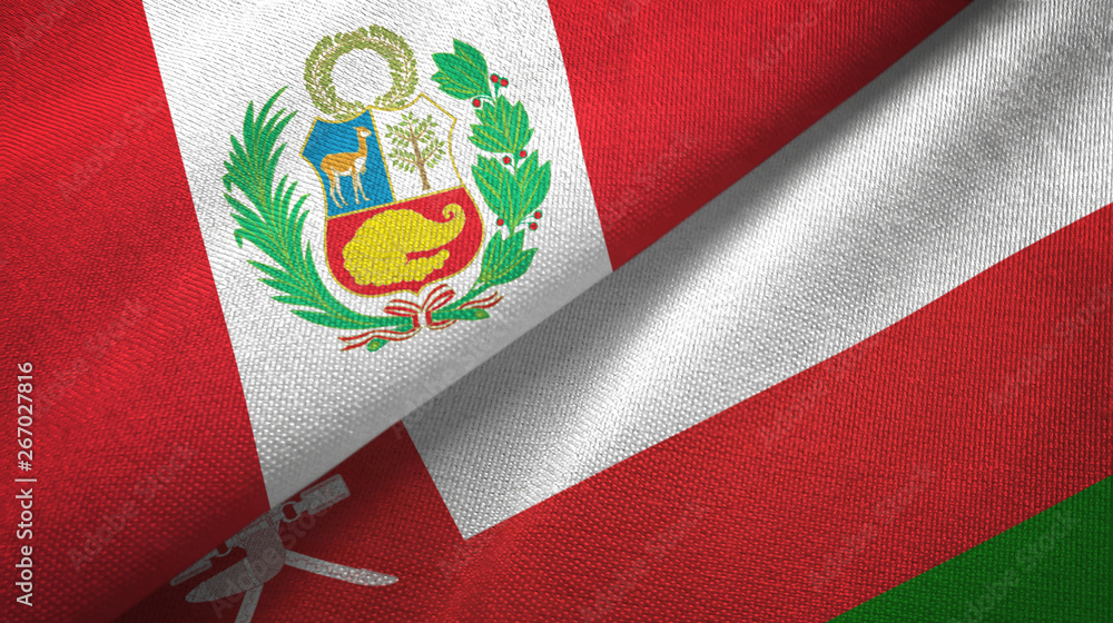 Peru and Oman two flags textile cloth, fabric texture Peru and Oman two flags textile cloth, fabric texture