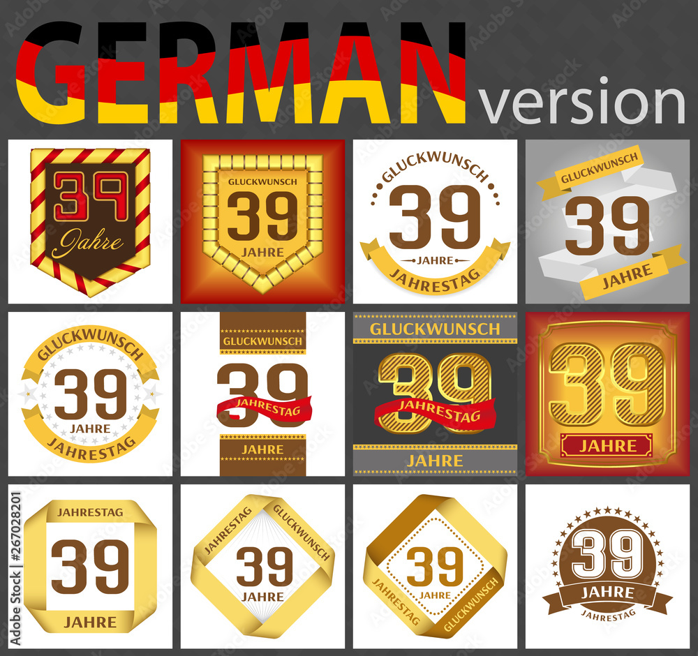 German set of number 39 templates