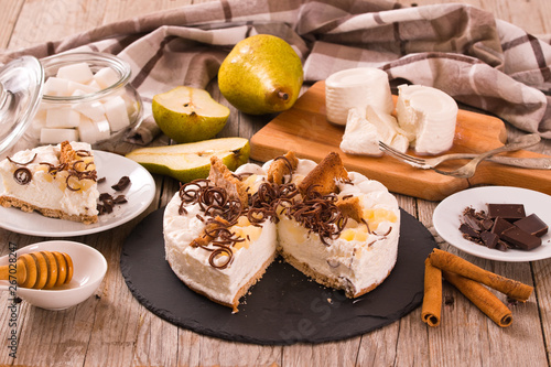 Ricotta and pear cheesecake.