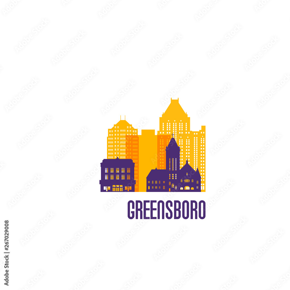 Greensboro city emblem. Colorful buildings. Vector illustration.