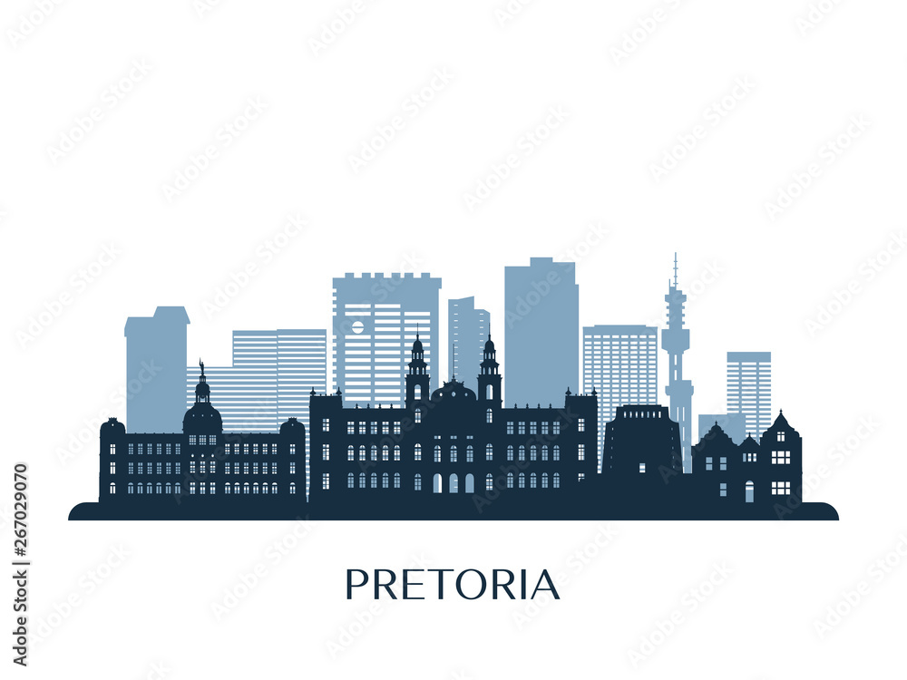 Pretoria skyline, monochrome silhouette. Vector illustration.