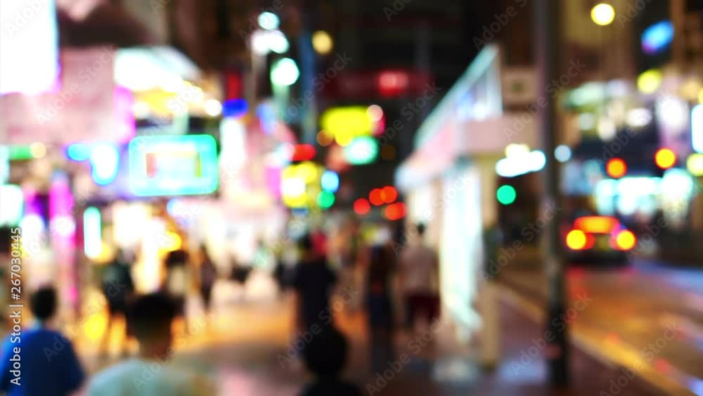 Hong Kong lively street bright neon signs blur evening video Hong Kong lively street bright neon signs blur evening video