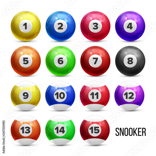 Snooker Billiard Balls With Numbers Set Vector. Colorful Glossy Collection Of Snooker Game Pool Sphere With Reflection. Gambling Equipment Of Play Entertainment Realistic 3d Illustration