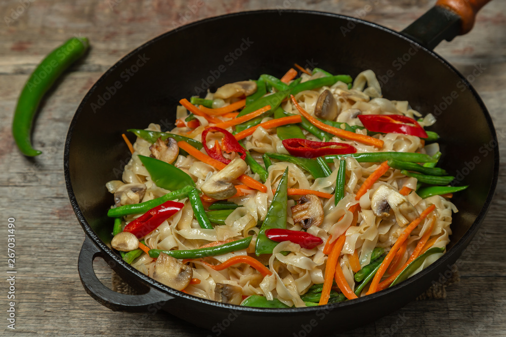 Chow Mein egg noodles with vegetables and mushrooms Chow Mein egg noodles with vegetables and mushrooms