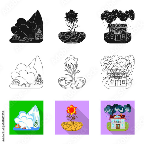Vector design of weather and distress sign. Collection of weather and crash stock vector illustration.
