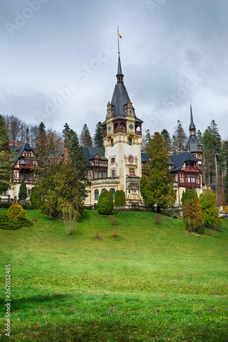 Landscape with Peles castle in Romania