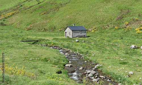 Un joli torrent qui dévale la pente sur cet estive au Plateau de Lhers dans les Pyrénées Atlantique près de Accous dans le Béarn photo