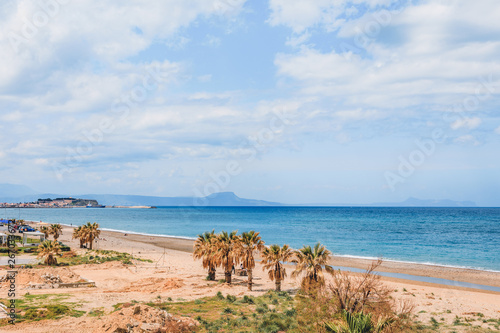 View over beach and seaside in Rethymno