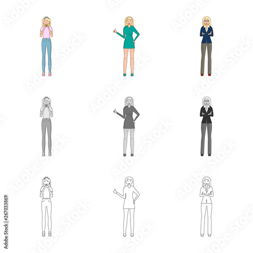 Vector design of posture and mood icon. Set of posture and female stock vector illustration.