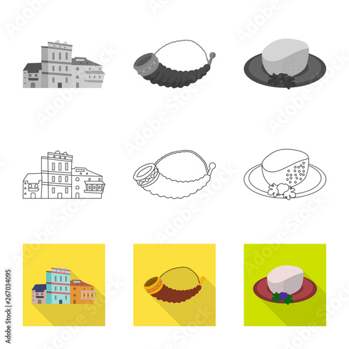 Vector illustration of culture and sightseeing icon. Set of culture and originality stock vector illustration.