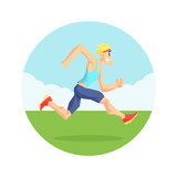 Male Athlete Running in Nature, Physical Workout Training, Active Healthy Lifestyle Vector Illustration