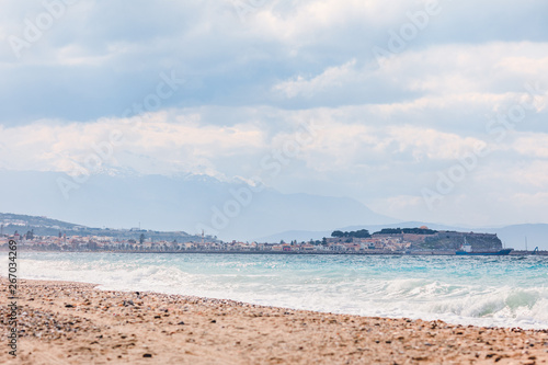 Seaside view over beach and coastline in Rethymno