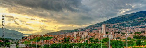 Medellin, Colombia - Informal neighbourhood on the hill at sunset © mehdi33300