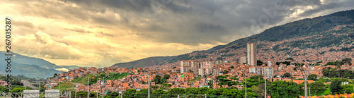 Medellin, Colombia - Informal neighbourhood on the hill at sunset