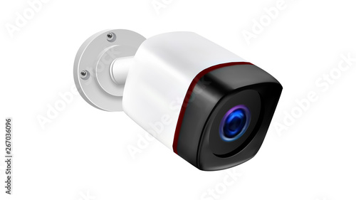 Outdoor Wireless Surveillance Video Camera Vector. Protection Closed-circuit Television Camera For Monitoring Outbuildings Territory. Guard Alarm Record System Realistic 3d Illustration