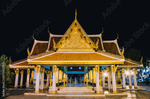Night scene of Loha Prasat Wat Ratchanatdaram Woravihara (buddhist temple located in Phra Nakhon district,Bangkok,Thailand. Also called the Metal Castle).