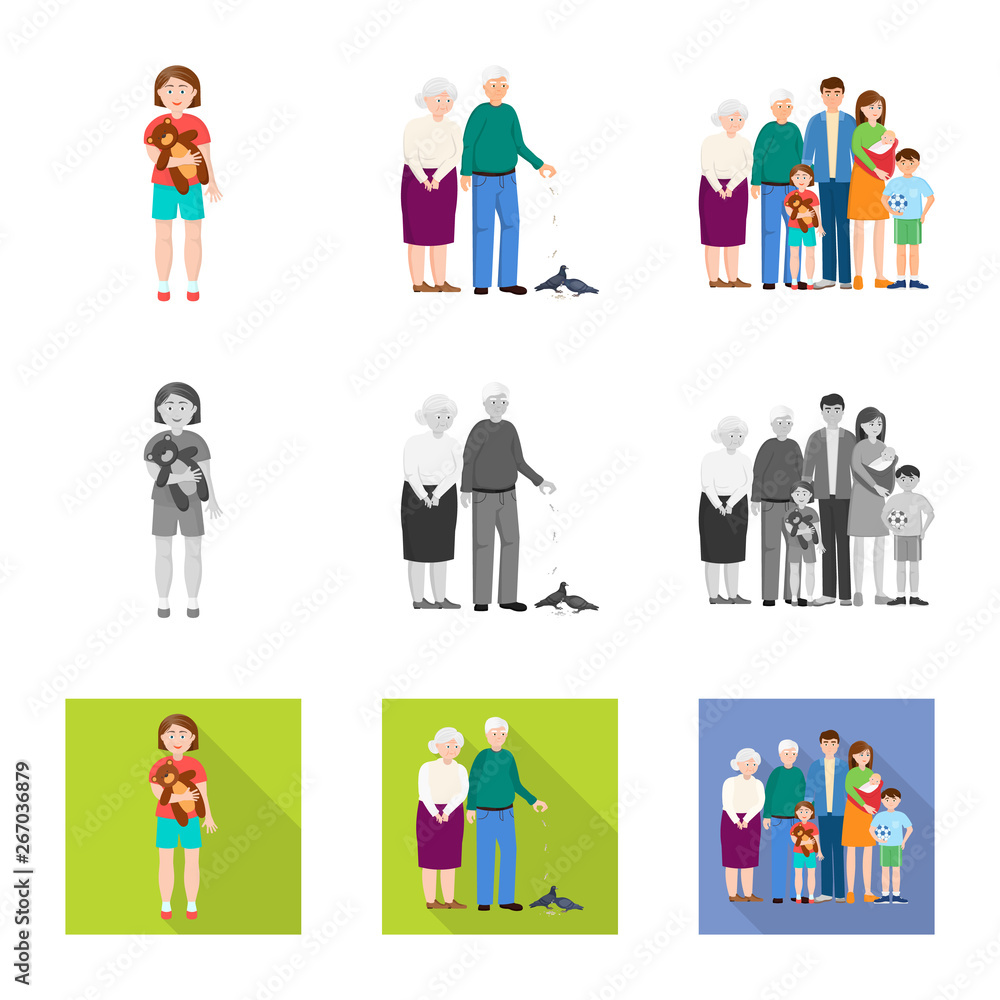 Vector illustration of character and avatar  sign. Collection of character and portrait stock vector illustration.