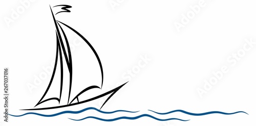 A symbol of the blue sailing vessel with a wave.