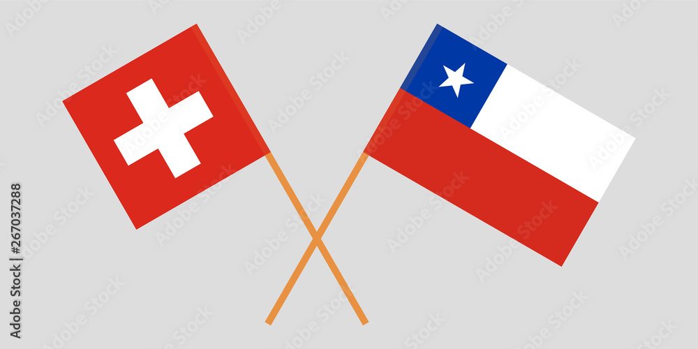 Chile and Switzerland. The Chilean and Swiss flags. Official colors. Correct proportion. Vector
