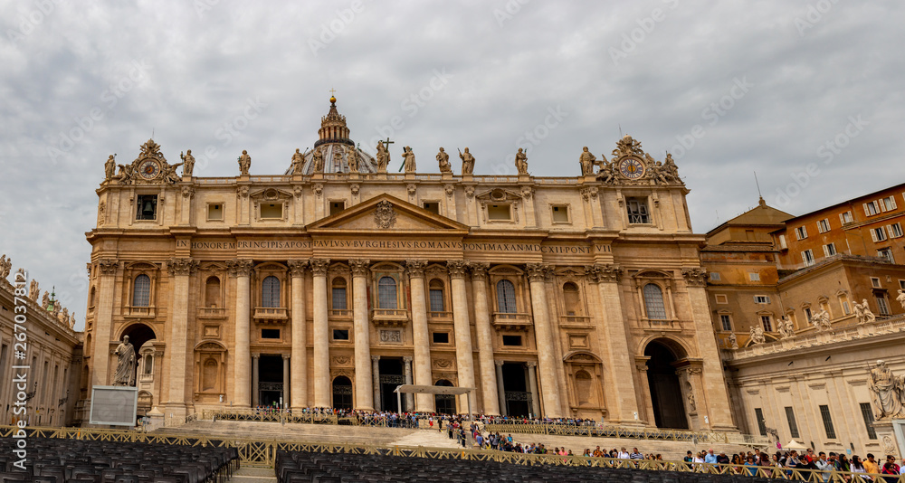 St. Peter's Basilica with chairs in the foreground in the Vatican