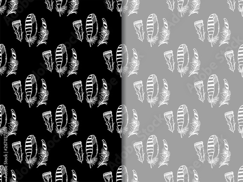 Obraz na plátně Mockingjay feather seamless pattern hand drawn sketch