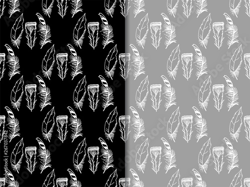 Obraz na plátně Mockingjay feather seamless pattern hand drawn sketch