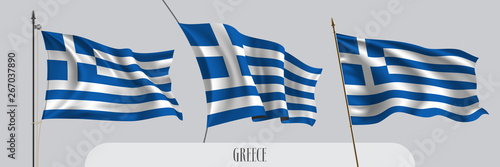 Set of Greece waving flag on isolated background vector illustration