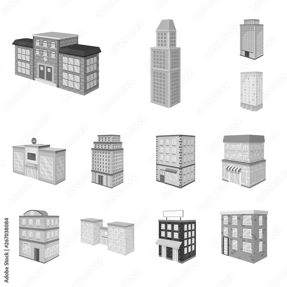 Vector illustration of realty and modern logo. Collection of realty and building stock vector illustration.