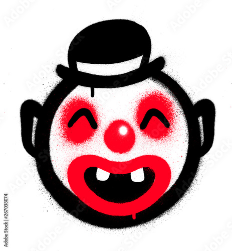 graffiti clown character sprayed in red black over white